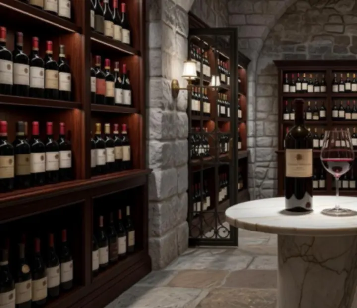 Cave à vins élégante avec grands crus soigneusement alignés