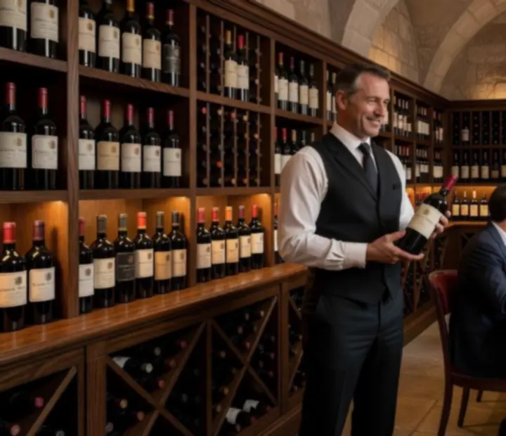 Cave à vins de luxe d'Agenda Quartier avec bouteilles rares et champagnes prestigieux.