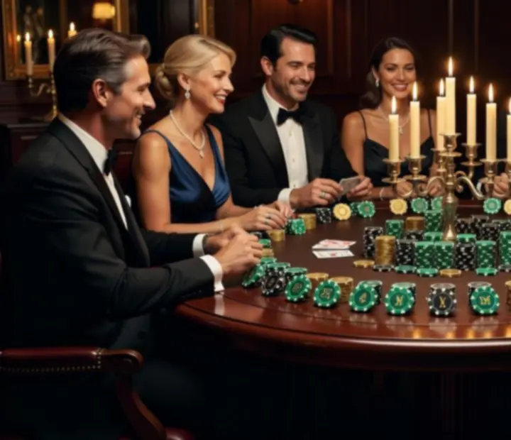 Table de poker élégante préparée pour une soirée privée dans un restaurant de luxe.