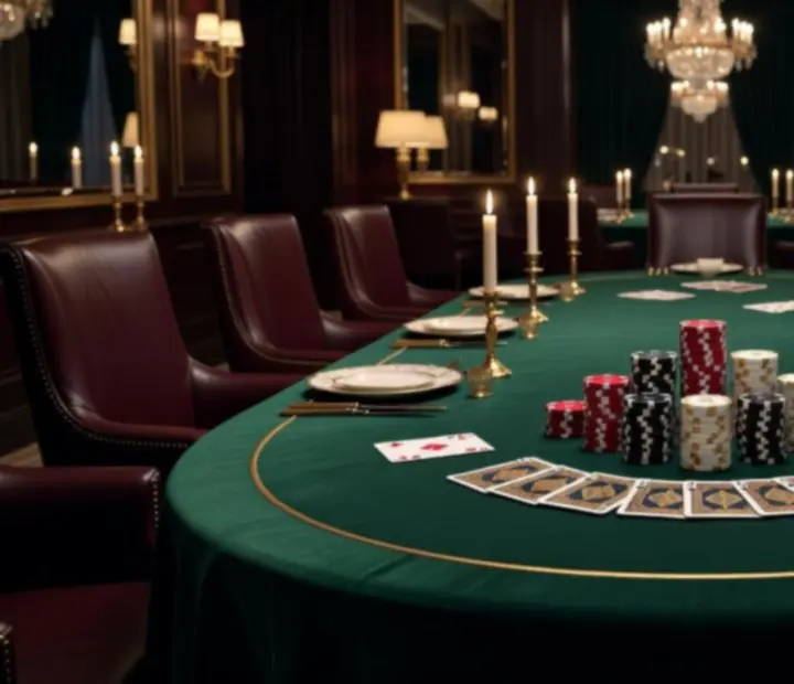 Table de poker élégante avec jetons et cartes dans une ambiance feutrée