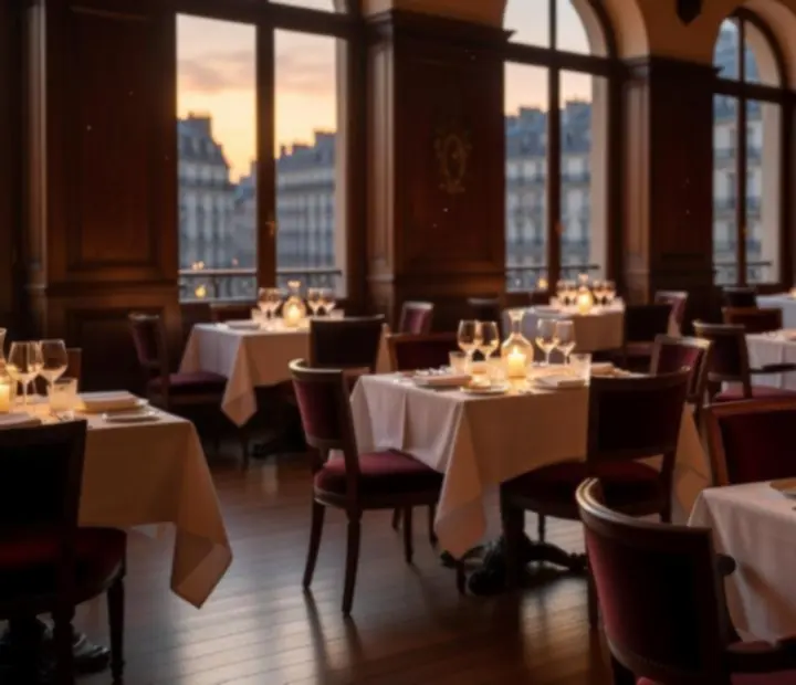 Salle gastronomique feutrée d'Agenda Quartier, tables dressées avec chandelles et décor raffiné.